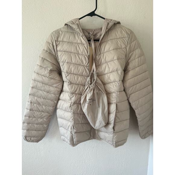 NWT Women's Sinsay Outerwear Collection Cream Zip Up Puffer Hooded Jacket Size M - Picture 2 of 7